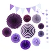 Dekorativa blommor Bröllopsdekorationer Papper Fan Flower Banner Party Kit Window Fans Purple Rekvisita