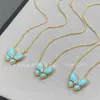 Designer Jewelry Luxury Vanca Accessories v Gold Clover Natural Turquoise Butterfly ketting met 18K diamanten kraagketen