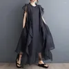 Sukienki swobodne Palek ozdobiony letni w stylu Korean Kobieta długa czarna sukienka pullover luźna przypływ dziewczyn unikalna duża szata jjxd770