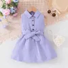 Sukienki dla dziewcząt dla dzieci 1-6 lat fioletowej waflowej wafli w stylu letniej rękawów księżniczka formalne sukienki ootd dla niemowląt girll2405