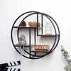 Decoratieve platen Round Plank Metal Storage Basket Fashion Nordic Wall Hanging Rack Net Iron Decoration Holder Bloem