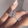 Anneaux Vecalon Elegant Promise Ring 925 Sterling Sier Statement Party Diamond Band for Women Jewelry Drop Livrot othr0