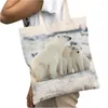 Alışveriş çantaları sevimli cesur kutup ayı büyük kapasiteli alışverişçi gündelik kadınlar vahşi hayvan desen tote çanta yeniden kullanılabilir tuval çanta
