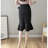 Röcke elegante schwarze Schnürbogenhoch Taille Midi Frauen 2024 Frühlings Sommer Mode Rüschpaket Hüftrock Koreanische Frau