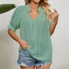 Women's Polos Clothing Fashionable Cotton Solid Color V Neck Slimming Tie Chiffon T Shirts Top Summer Breathable Women Blouses Dressy