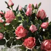 Decorative Flowers Artificial Flower Bouquet 2 Heads Silk Rose Burgundy Pink Fake Bunch Wedding Party Home Table Decoration