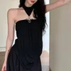 Frauen Tanks 2024 Sommer Streetwear Strass-Strass-Rückenless sexy unregelmäßige schwarze Camisole Frauen losen lässige Weitbeinhose Zweiteiler Anzug