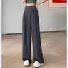 Pantalon féminin à jambes larges femmes streetwear kaki élastique taille bass