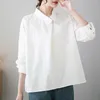 Bluzki damskie Bawełniana biała koszula dla kobiet wiosna letnie damskie bluzki i koreański elegancki szyja lalka nieregularna luźna guzika