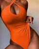 Kobiety seksowne swobodne romper stały kolorowy dzianina bez rękawów Criss Cross Calter chudy bodysuit top Top Fashion Fashion 240423