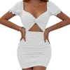 2024 New Women's Sexy and Fashionable Hollow Folded Bubble Sleeve Wrapped Hip Dress F51332