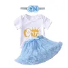 Kläder set baby girl tutu klänning set för min första födelsedag småbarn jumpsuit+ren skidfest baby tryckt kläder nyfödd klänning setl2405