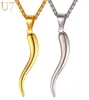 U7 Italian Horn Necklace Amulet Gold Color Stainless Steel Pendants Chain For MenWomen Gift Fashion Jewelry P1029 2103315422693