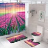 Shower Curtains Pink Cherry Blossoms Curtain Sets Tulip Rose Flowers Country Garden Scenery Bathroom Bath Mats Rug Toilet Cover