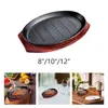 Pans Griddle Steak Fry Plate Veggies Meats Grill Plates With Bamboo Tray Nonstick Gratin Dish Fajita Pan For Kitchen Home Restaurant