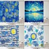 水彩青い星空のシャワーカーテンポリエステル生地バスルームカーテン装飾シャワーカーテンコルチナデュシャ240512