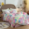 Ensembles de literie gxc rose blanc Tissu en toison d'hiver épais 12 comes purs ensemble de couvre-couette en veet de vison