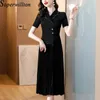 Abiti per feste 2024 Vestidos Vintage Elegante solida perline elasticità Midi da lavoro Midi da lavoro a V-Neck Slim Robe Women's Summer Lady Summer's Summer