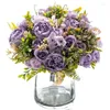 Flores decorativas retro artificial rosa noiva Bouquet Autumn Wedding Party Decoration Home Decoração Falsa Flor Peony Hydrangea Vaso Decoração