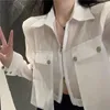 Женские блузки Большой карман сплошной цвет прозрачный рубашка