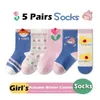 Kids Socks Little Girls Socks Spring Baby Cotton Socks Big Children Girl Cartoon Love Pattern 5 Pair Socks Dress Set d240513