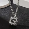 Halsband S925 Silver Antique Home Made Square G Hollow Pattern Pendant Long Woven Chain Trendy Mens and Womens Halsband