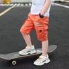 3-14 Years Big Size Summer Boys Short Pants 3 Color Leisure Sports Letter Decoration Calf-Length Trousers For Kids 240508