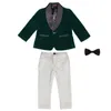 Costumes Kids Robe d'anniversaire formel bébé garçons verts velours blazer veste pantalon photo costume d'enfants