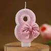 5PCS Świece Numer 8 urodzin Świece Cake Topper świece z różowym łukiem dla dziewczyny 1. urodziny 16. impreza dekoracja ciasta baby shower