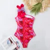 Swimwear Women 2024 Sexy 3D Fleur un morceau de maillot de bain avec jupe Femmes monokini imprimement licou