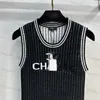 Designer women's casual dress 2024 Early Spring New Minimalist Slimming Contrast Color Letter Vertical Stripe Knitted Tank Top Dress