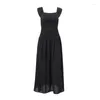 Casual jurken neonbabipink vierkante kraag mouwloze pasvorm en flare lange elegante mode mesh zwarte vrouwen jurk 2024 trend n33-ci38