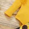 Set di abbigliamento set di tuta Falbala a maniche lunghe a 3 pezzi di abbigliamento a due pezzi con pantaloni sciolti di girasole a filo fascia morsa