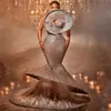 Aso Ebi 2024 Illusion Champagne Mermaid Prom Dresses Beaded Stylish Evening Party Formal Second Reception Birthday Enagement PromDress Gowns LF008