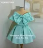 Party Dresses Nersesyan Aquamarine Elegant Satin Formal Evening A-Line Mini Graduation Prom Dress Draped Bow Off Shoulder Gowns