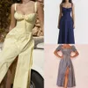 Платья для женщины дизайнерские женщины Maxi Summer Dress New Print French Floral Backless Slim Fitting подвеска Sexy Ladies Evening Dress Праздничная юбка