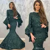 2020 Dark Green Mermaid Evening Dresses Sequin Long Sleeves Prom Gowns For Dubai Women Formal Wear Prom Gowns Vestido de fiesta Abendkl 2159