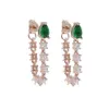 Stud Ny Teardrop Green CZ Tassel Chain Earrings Colorful Birthstone Cubic Zirconia Gold Gorgeous Double Sided Smycken J240513