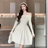 Casual Dresses Fashion Ladies Knitted Short Women Sweet Sweater Chic Sexy Off-Shoulder Slim Bodycon Dress Mujer Vestidos Street Clothes
