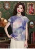 Blusas femininas 2024 Chiffon Summer Blouse Casual Moda Chinesa Tops Tie Tye Printing Camisa de mangas curtas