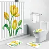 Shower Curtains Flower Butterfly Dragonfly Scenery Curtain Set Dandelion Tulip Rose Floral Rural Garden Landscape Bathroom Decor Bath Mat