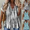 Blouses pour femmes Summer Womens Short Sleeve Wavy V cou de couche floral Bouton imprimé Shirts Top Casual Loose Tee Blouse Blouse