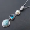 Colares pendentes feitos artesanais 925 prata esterlina azul natural Caribe Larimar Colar de pérolas para mulheres garotas jóias presentes da moda moderna