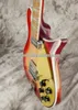 Uppgraderad trapesstycke Tom Petty 660 12 strängar Cherry Sunburst Fire Glo Electric Guitar Gold PickGuard Checkered Body Binding Gloss Lack Red Fingerboard