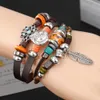 Vinatge gotische punk moon star metaal multilayer lederen armband mannen blad armbanden armbanden mannelijke arm zon sieraden groothandel 240423