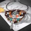 Vinatge gotische punk moon star metaal multilayer lederen armband mannen blad armbanden armbanden mannelijke arm zon sieraden groothandel 240423