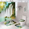 Shower Curtains Waterfall Scenery Curtain Set Tropical Jungle Primeval Forest Lotus Bathtub Decor With Bath Mat Rug Toilet Cover
