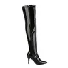 Boots Classic Sexy Femmes Bootsthigh High Show Point Toe Toe Red Party Chaussures Talons minces sur le genou Long pour Wome