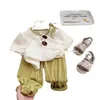 Kledingsets 2024 Kinderleden op en neer kledingset babymeisje kleding set zomer nieuwe kinderen schattige casual mode los 2 m-m-8l240513