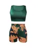 LW Plus Size Crop Top Geometric Print Shorts Set Summer Womens Outifits Solid Vest and Printing Short Two Piece Set 240429